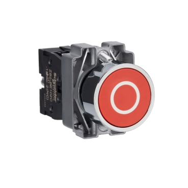 Easy Harmony XB2, Nyomógomb, piros, 1 NC, jelölt O, fém, panelbe süllyesztett, 22mm, visszatérő XB2BA4322C