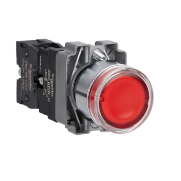 Easy Harmony XB2, Világító nyomógomb, piros, AC/DC 24V, fém, panelbe süllyesztett, 22mm, visszatérő XB2BW34B1C