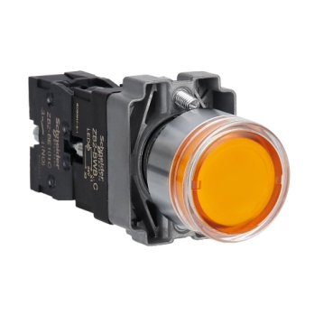 Easy Harmony XB2, Világító nyomógomb, sárga, AC/DC 24V, fém, panelbe süllyesztett, 22mm, visszatérő XB2BW35B1C