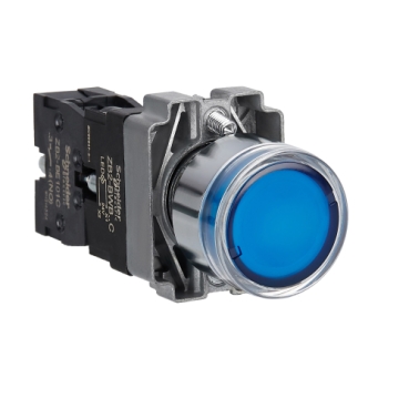 Easy Harmony XB2, Világító nyomógomb, kék, AC/DC 24V, fém, panelbe süllyesztett, 22mm, visszatérő XB2BW36B1C