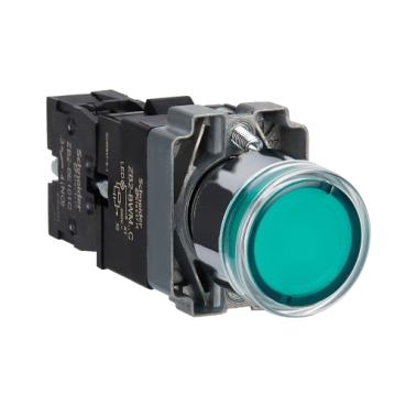 Easy Harmony XB2, Világító nyomógomb, zöld, AC 220V, fém, panelbe süllyesztett, 22mm, visszatérő XB2BW33M1C
