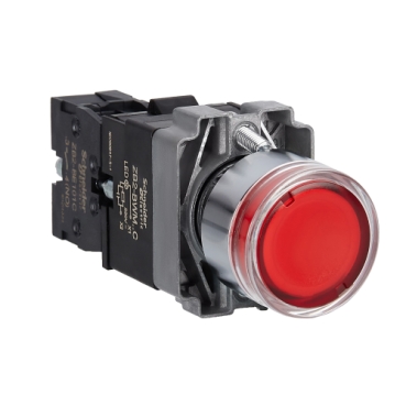 Easy Harmony XB2, Világító nyomógomb, piros, AC 220V, fém, panelbe süllyesztett, 22mm, visszatérő XB2BW34M1C