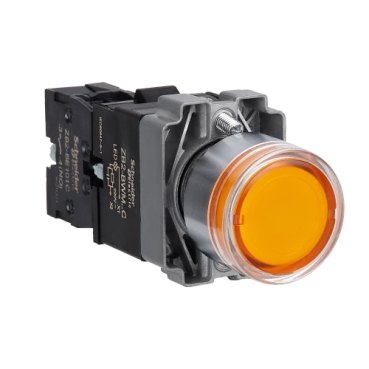 Easy Harmony XB2, Világító nyomógomb, sárga, AC 220V, fém, panelbe süllyesztett, 22mm, visszatérő XB2BW35M1C