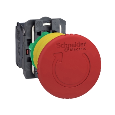 Emergency stop switching off, Harmony XB5, plastic, red mushroom 40mm, 22mm, trigger/latching turn to release, 2NC with monitoring XB5AS84462