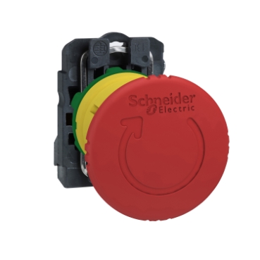 Emergency stop switching off, Harmony XB5, plastic, red mushroom 40mm, 22mm, trigger/latching turn to release, 1NC with monitoring XB5AS8446